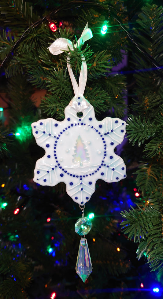 Porcelain Decoration with Mother of Pearl Lustre and Dangling Charm